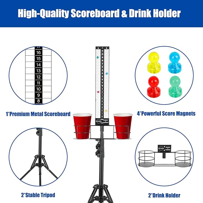 Cornhole Scoreboard 2 Sets, Metal Magnetic Cornhole Score Keeper with Drink Holder, Easy to Assemble, Score Tracking, Perfect Score Tracking Accessory for Outdoor and Patio Games