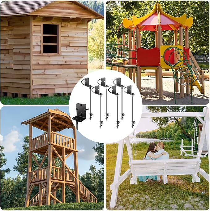 Ground Anchors Shed Anchors 27" Set of 6 Trampoline Stakes Screw in Heavy Duty Mobile Home - Storage Shed Anchor Kit - Playset Swing Anchors - Stakes for Fence,Carport,Garden (Black, 6 x 27in)