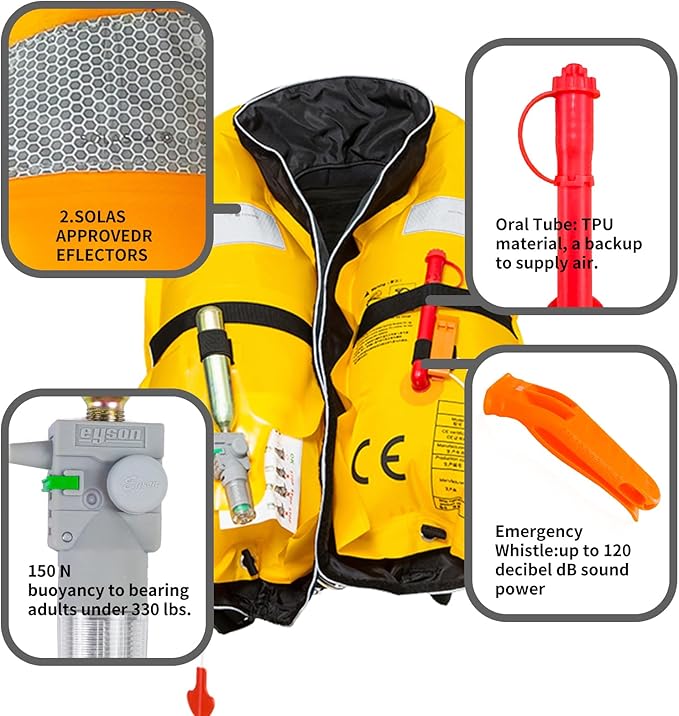 Automatic Inflatable Life Jacket,Preserver PFD for Adults,Life Vest for Adult,Supports Weight up to 330 pounds