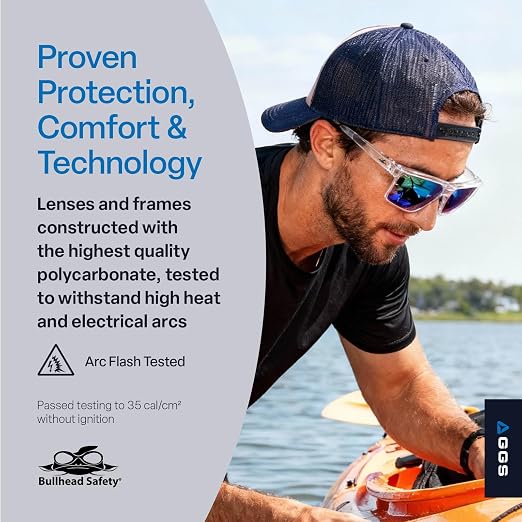 Bullhead Safety Eyewear Pompano Glasses – Anti-Fog, Lightweight, Scratch Resistant, UV Light Blocking Sunglasses for Driving, Golf, Boating, Outdoor Work, Green Mirror Lens