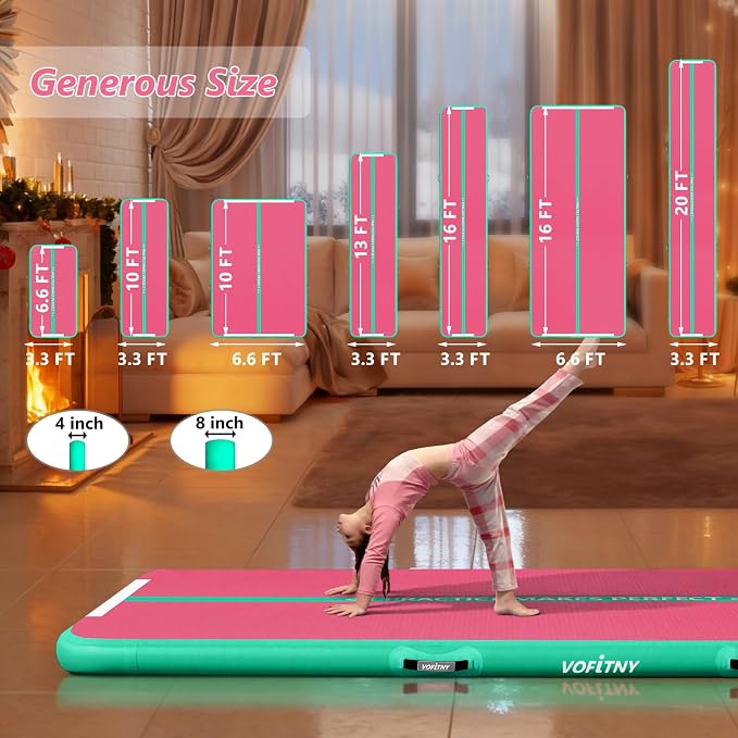 VOFiTNY All Purpose Gymnastics Mat 6.6/10/13/16/20 ft Sturdy Inflatable Tumble Track for Home/Gym