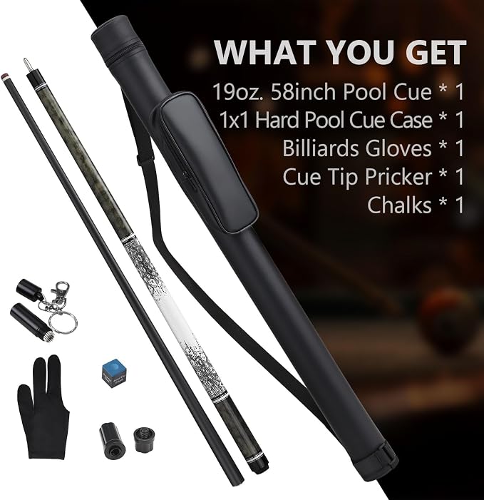 Glass Fiber Pool Cue Stick, 58" Professional Pool Stick for Adults 13mm 6-Layer Rainbow Tips Low Deflection Billiard Cue Stick, Uni-Loc Joint Pin, 19oz
