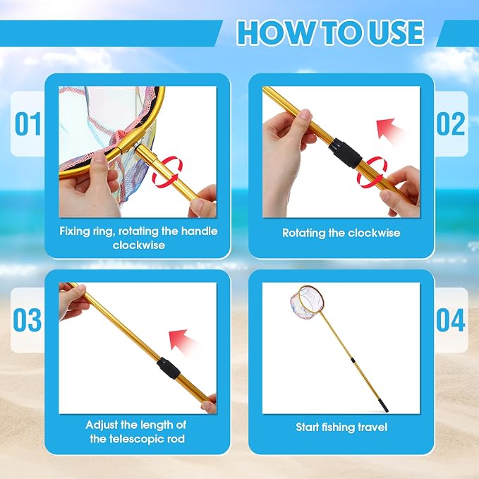 6 Pack Telescopic Fishing Nets, Retractable Lightweight Aluminum Alloy Landing Nets with Non-slip Handle for Catching & Releasing Frogs, Butterflies, Fish for Beach, Pond, Park Outdoor Use