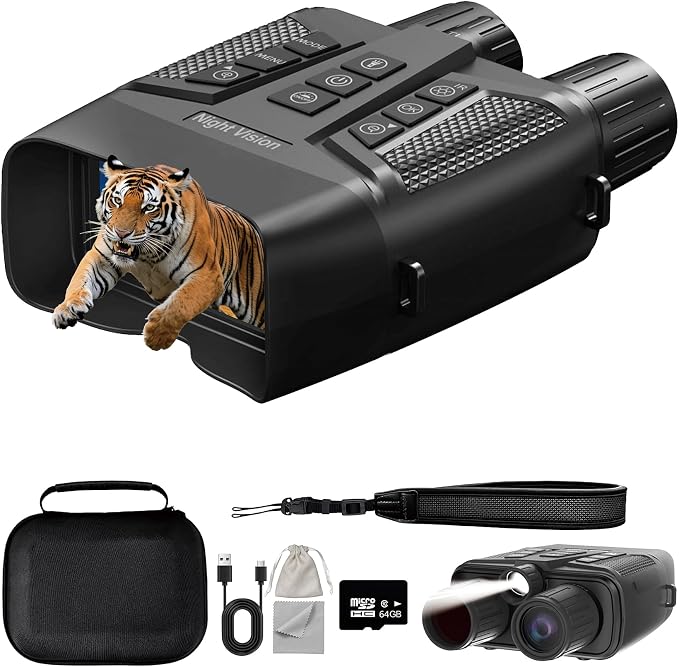 4K Night Vision Binoculars for Adults: 3’’HD Screen, 56MP Night Photos, 8X Zoom, 3 IR Modes, 5000mAh Battery, 64GB Card Included, Night Vision Goggles for Wildlife Observation & Surveillance