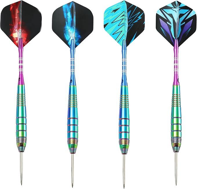 WINSDART Steel Tip Darts 12 Pack Set with Nonslip Iron Barrel Aluminum Dart Shafts and Flights Darts Sharpener an Gift Box