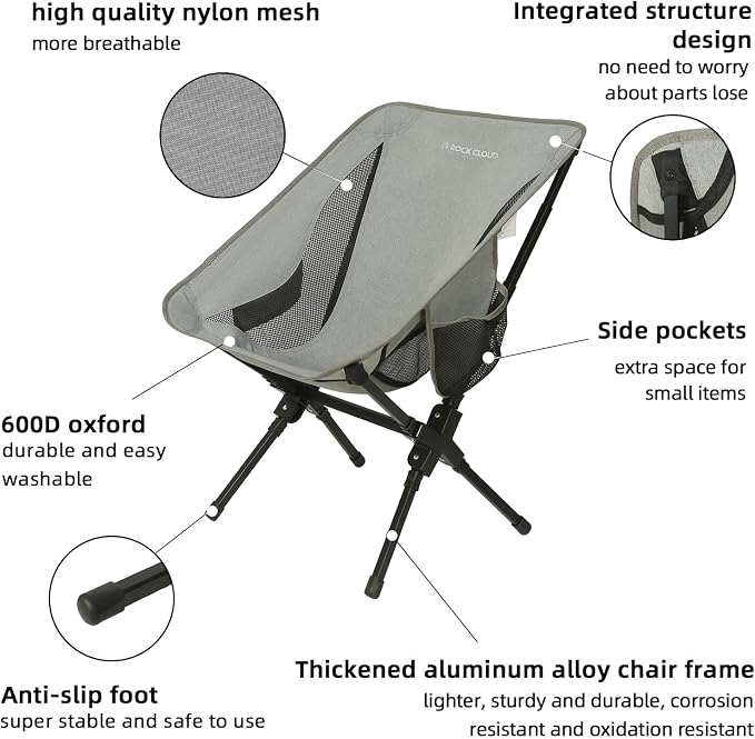 ROCK CLOUD Portable Camping Chair Ultralight Folding Camp Chairs Outdoor for Camp Hiking Backpacking Lawn Beach Sports