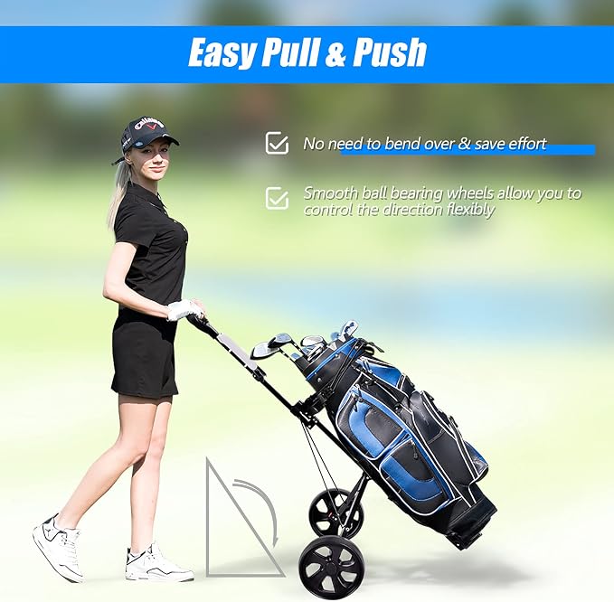 GYMAX Golf Cart, 2 Wheel Golf Push Cart with 9.5” Wear-Resistant Rubber Wheels, Elastic Strap & Scoreboard, Folding Lightweight Portable Golf Caddy Cart for Teens Adults