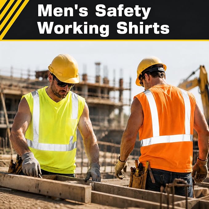 Amylove 4 Pcs Hi Vis Sleeveless Reflective Shirt for Men Class 2 Construction Work Shirts with Pockets for Men Women