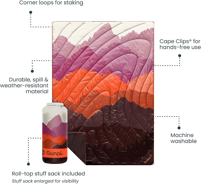 Rumpl Original Puffy 1-Person Blanket for Camping and Outdoors, Teton Dusk