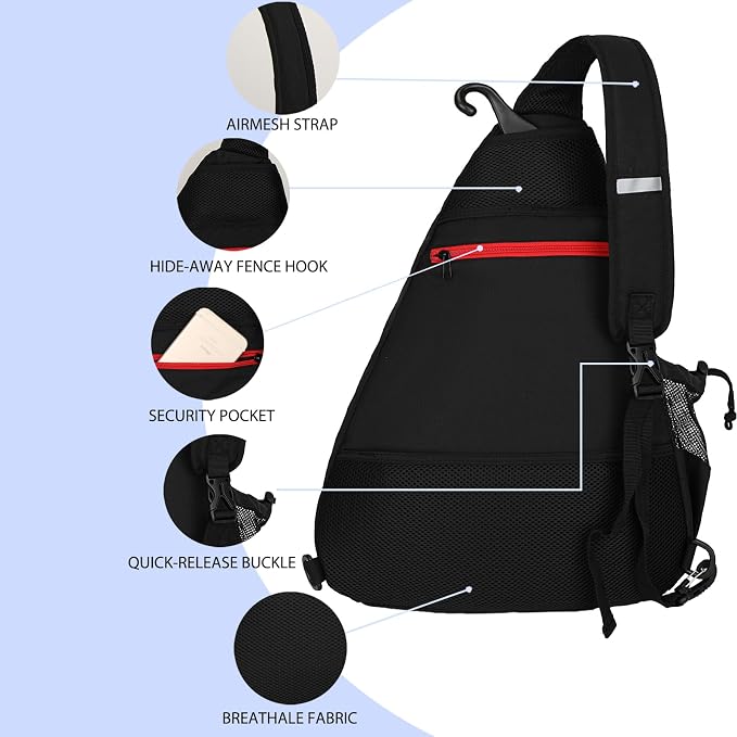 Goloni Pickleball Sling Bag for Men Women, Lightweight Pickleball Backpack with Fence Hook
