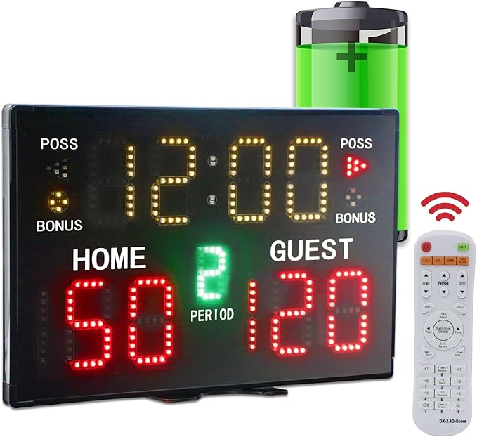 YZ Ultra-Bright LED Scoreboard, Digital Scoreboard with Remote, Portable Electronic Score Keeper, Basketball Score Board, Battery Powered Outdoor Scoreboard for Indoor Outdoor Sports