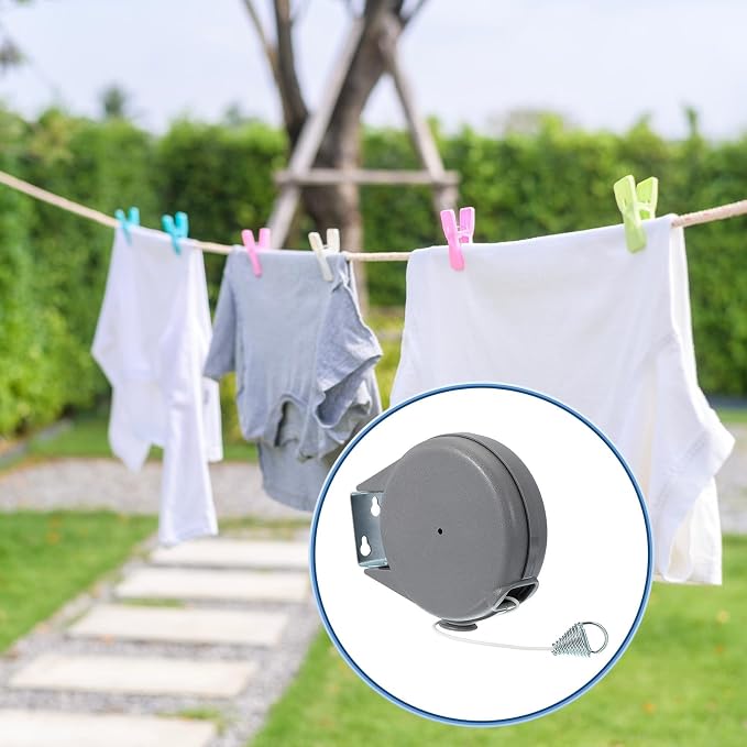 uxcell 2 Pcs 39ft Retractable Clothesline Outdoor Indoor, Heavy Duty PVC Clothes Line Retracting Laundry Line with 12 Pcs Clothespins for Wet Dry Clothing, Gray