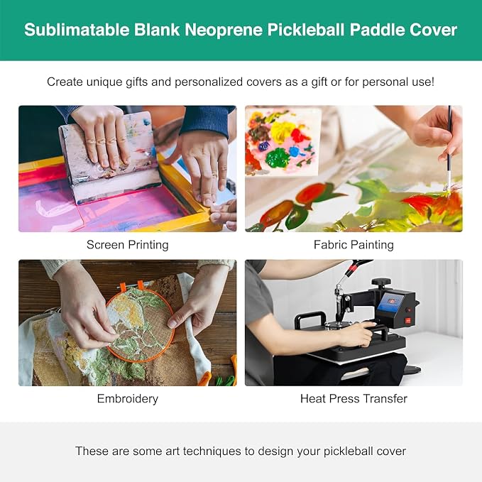 10 Pcs Sublimation Blanks Neoprene Pickleball Paddle Cover, 8.6 x 12.2 inches Zippered Racket Sleeve, Durable Neoprene Paddle Cover, Paddle Storage Bag for Most USAPA Standard