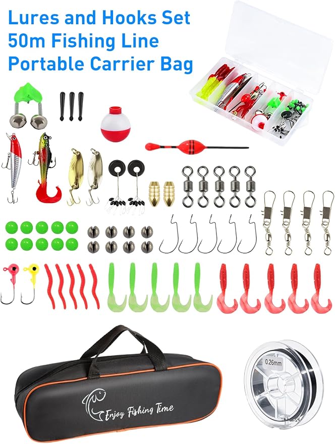 Fishing Pole Kit, Carbon Fiber Telescopic Fishing Rod and Reel Combo with Spinning Reel, Line, Bionic Bait, Hooks and Carrier Bag, Fishing Gear Set for Beginner Adults