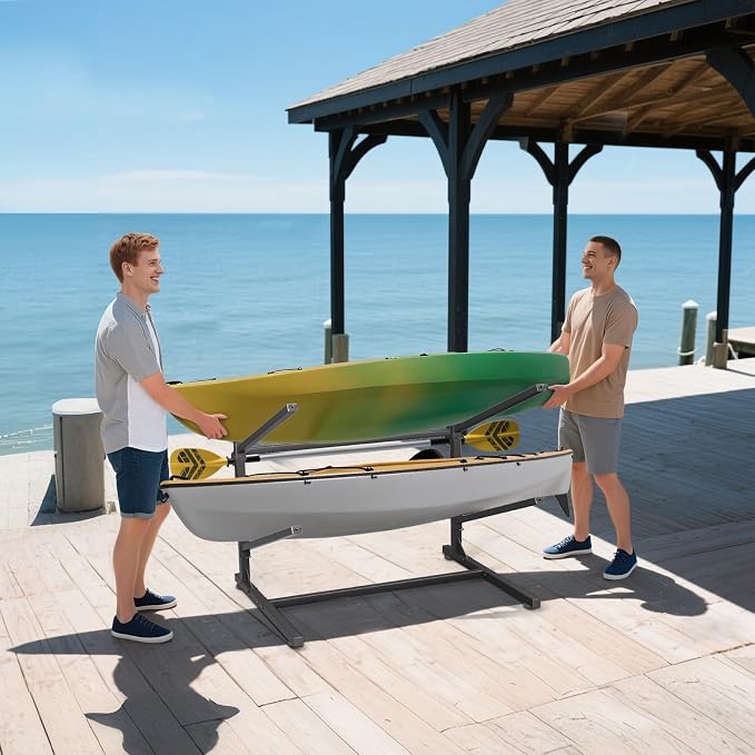 Kayak Storage Rack, Heavy Duty Freestanding Kayak Racks for Garage and Outdoor Storage, Storage Rack Adjustable for Kayak, Canoe, Surfboard & Paddle board (2 Levels for 2 Kayaks)