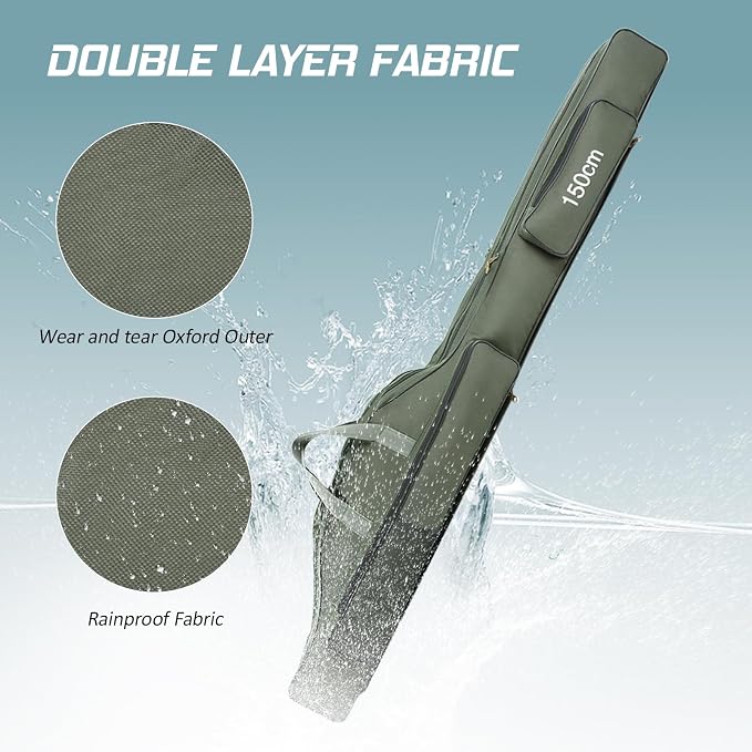 Fishing Rod Case with Fishing Tackle Box Portable Folding Rod Case Pole Reel Storage Bag Gears Organizer (150CM)