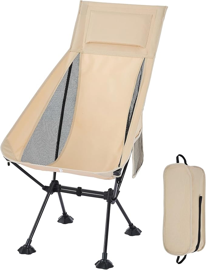 High Back Lightweight Camping Chair for Adults with Wide Seat and Head Support,Ultralight Compact Backpacking Chair with Anti-Sinking Large Feet and Storage Bag for Travel,Naturehike,Hiking