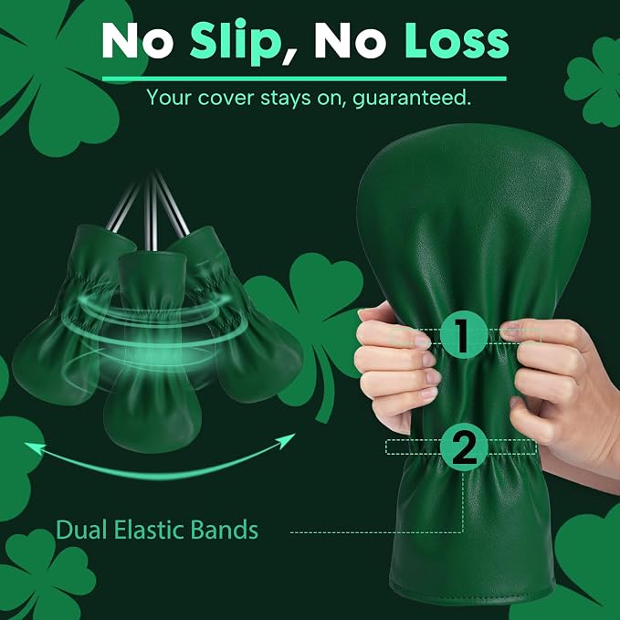 Headcovers, Leather Golf Club Covers, 1pc or 3pcs Set Lucky Clover Driver Headcover, 3 Wood Head Cover, Hybrid Rescue UT Headcover, Classic Golf Accessories