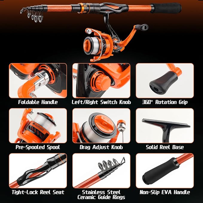 Fishing Rod and Reel Combos, Telescopic Fishing Rod, Spinning Reel Set with Carrier Bag, Freshwater Fishing Rod and Reel Combos Kits for Saltwater and Freshwater Fishing