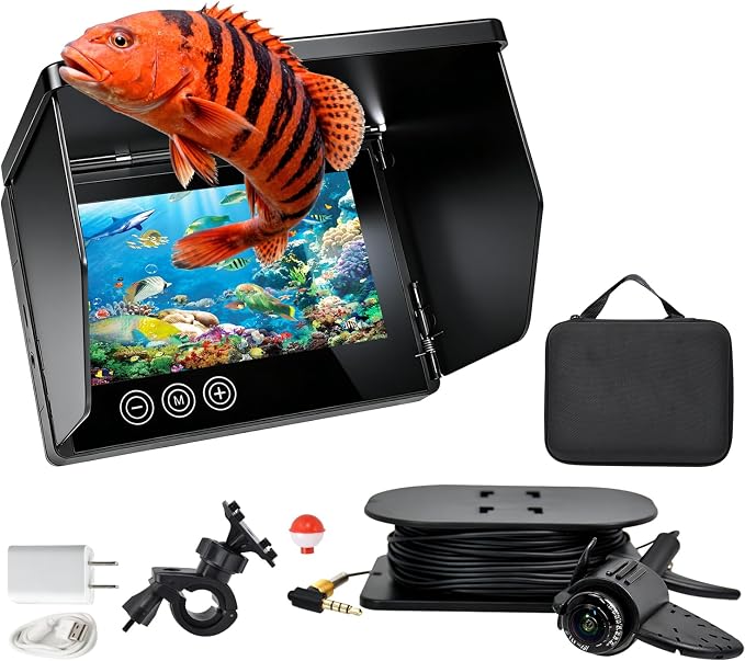 Underwater Fishing Camera, 5.0 Inch Fish Finder Depth Finder, Portable Fishfinder with 800 * 480 HD Display, 100FT/Waterproof IP68, for Kayak/Boat/Ice Fishing, Includes Transducer & Mounting Kit