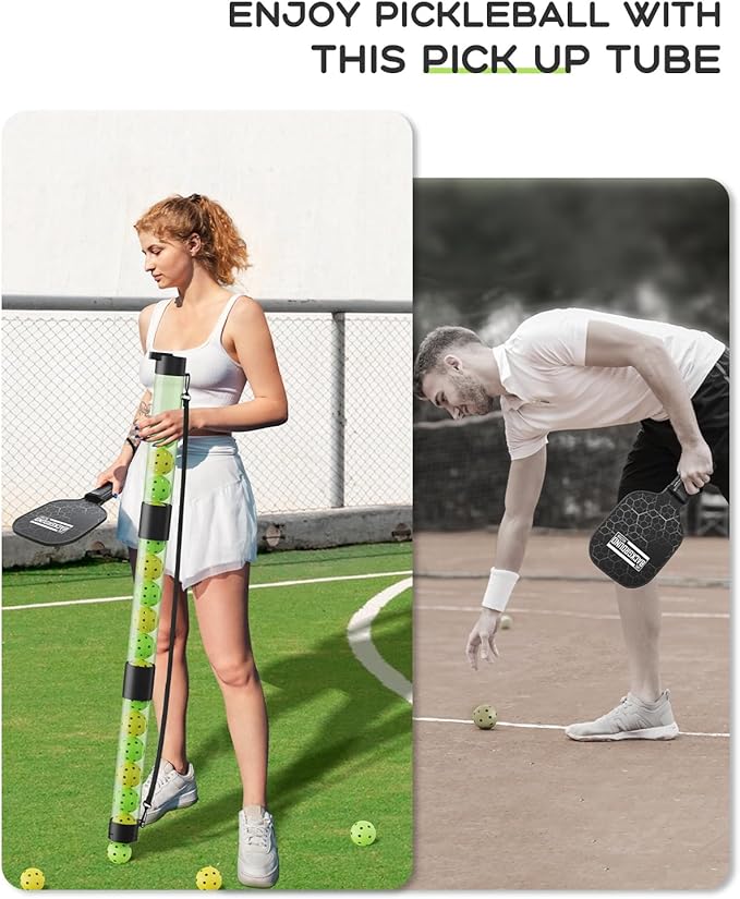 Pickleball Ball Retriever Upper Holds 17 Balls, Pickleball Pickup Tube with Shoulder Strap, Easy Pickup Portable Pickleball Ball Holder