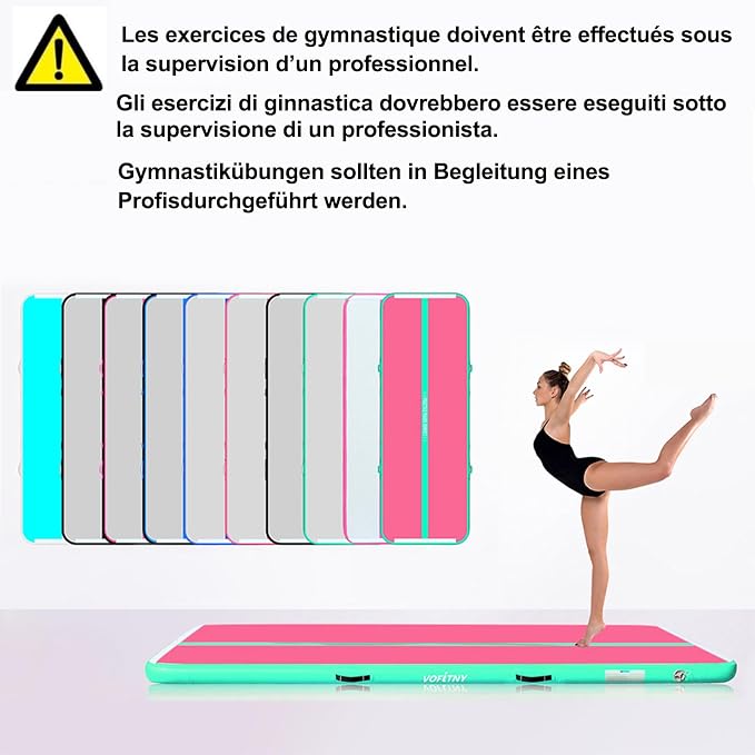 VOFiTNY All Purpose Gymnastics Mat 6.6/10/13/16/20 ft Sturdy Inflatable Tumble Track for Home/Gym