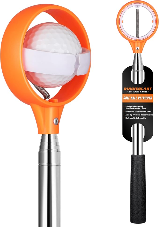 Professional Golf Ball Retriever Telescopic for Water, 9Ft/12Ft/16.3Ft/20Ft Stainless Steel Golf Ball Retriever with Spring Release-Ready Head Locking Clip