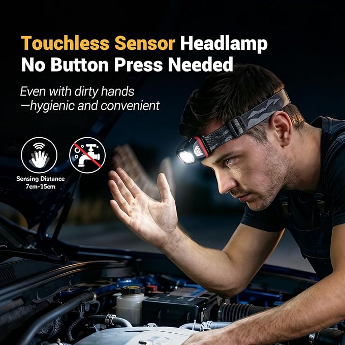 klarus HM1 IPX6 Waterproof Rechargeable Headlamp with Motion Sensor, 70 Hours Long Battery Life, Full Charge in 2.5 Hours, 440 Lumens Consistent Output, Shock and Drop Resistant