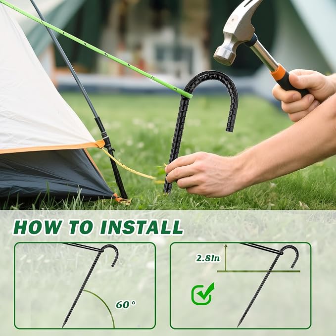 16 Inch Ground Stakes Heavy Duty, 8 Pack Metal Fence Stakes for Ground for Wire Fencing,Heavy Duty Long Tent Stakes for Trampolines Camping Canopies and Swing Set