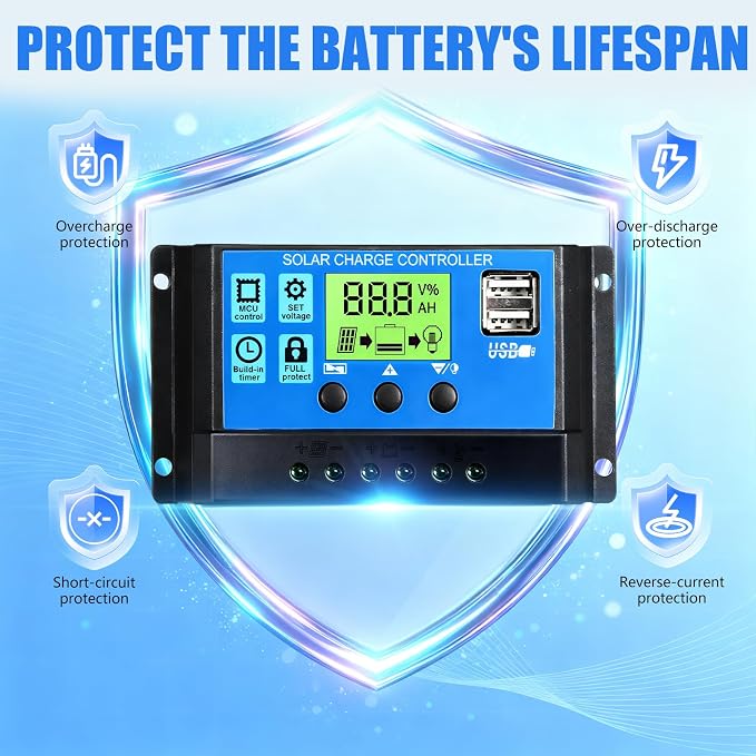 KEPEAK Solar Panel Kit 25W 12V, Solar Battery Trickle Charger Maintainer + Controller for Boat Car RV Motorcycle Marine Automotive