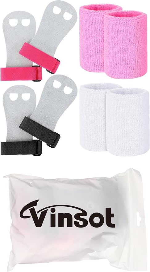 2 Gymnastics Grips Wristbands Sets for Kids Youth, Palm Protection and Wrist Support Sports Accessories for Workout Exercise (Pink, Black, White)