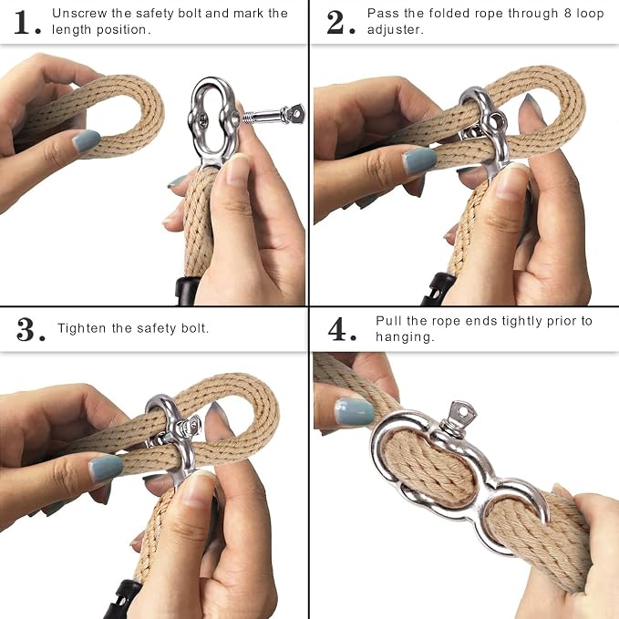 SELEWARE Tree Swing Rope Hammock Tree Straps hanging Kit, Adjustable Rope Fast & Easy to Hang Hammock Chair Swing for Indoor Outdoor Tree Branch Camping Playground Accessories (Beige1, 80 Inch,1 Pack)