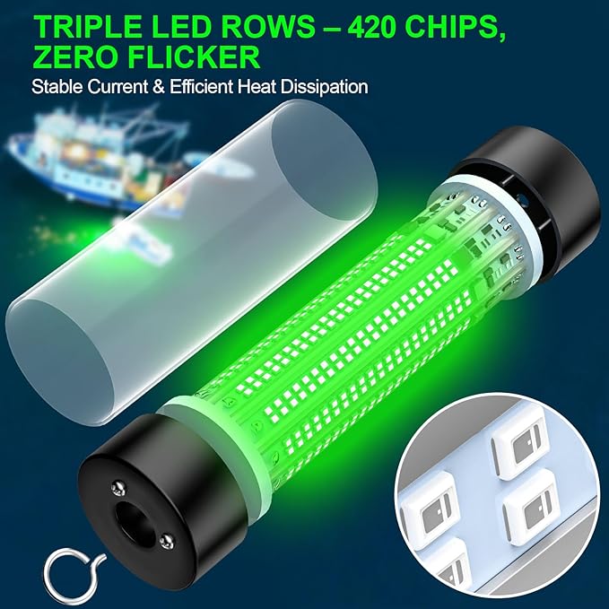100W LED Underwater Fishing Light Compatible with for DeWalt 20V Battery (Not Included), 10000 Lumens, IP68 Waterproof Green Submersible Light with 8M Cable for Night/Boat/Ice Fishing