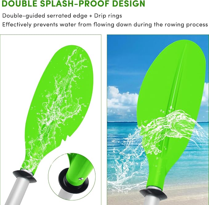 Kayak Paddle,88in 4 Pieces Boat Oars Kayak Paddles,Heavy Duty Aluminum Alloy Shaft Float Lightweight Detachable Adjustable Fishing Kayak Paddle for Adults with Paddle Leash(8 Color ，1Pack,2Pack)