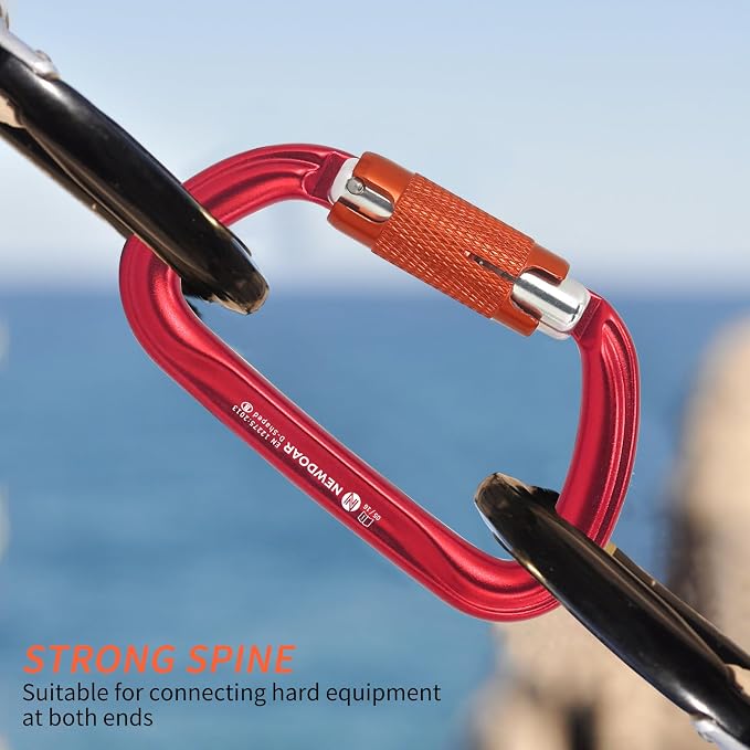 NewDoar 28KN UIAA & CE Certified Auto Climbing Carabiner Professional Heavy Duty Caribeaner for Rappelling D-Shaped