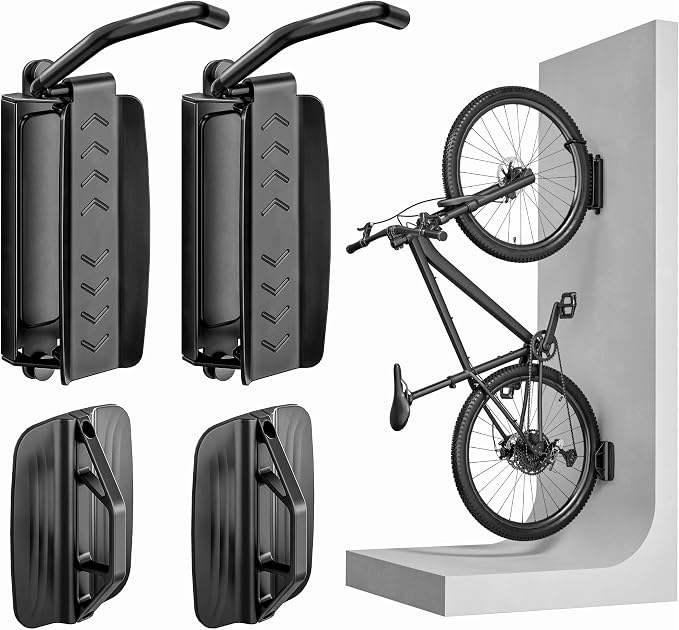 PEGZONE 2 Pack Bike Hooks for Garage, Heavy Duty Swivel Bike Wall Mount, Holds 77 Lbs Bike Wall Hanger, Adjustable Garage Bike Rack for Bedroom Home Office, 2 Pack