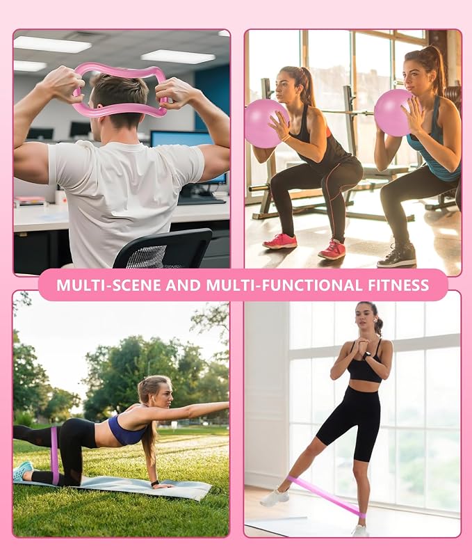 Pilates Ring Set with Adjustable Resistance - Full Body Workout Kit for Women, Portable Travel Bag & Anti-Slip Accessories