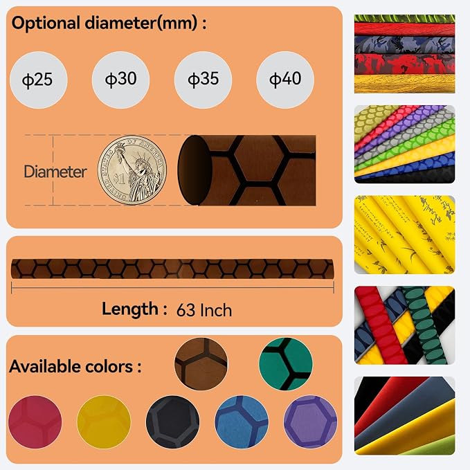 Hex Pattern Handle Heat Shrink for Fishing Rod, Table Tennis Paddle - Sleek, Multiple Colors (30mm Dia. x 1.6m Long, Brown)