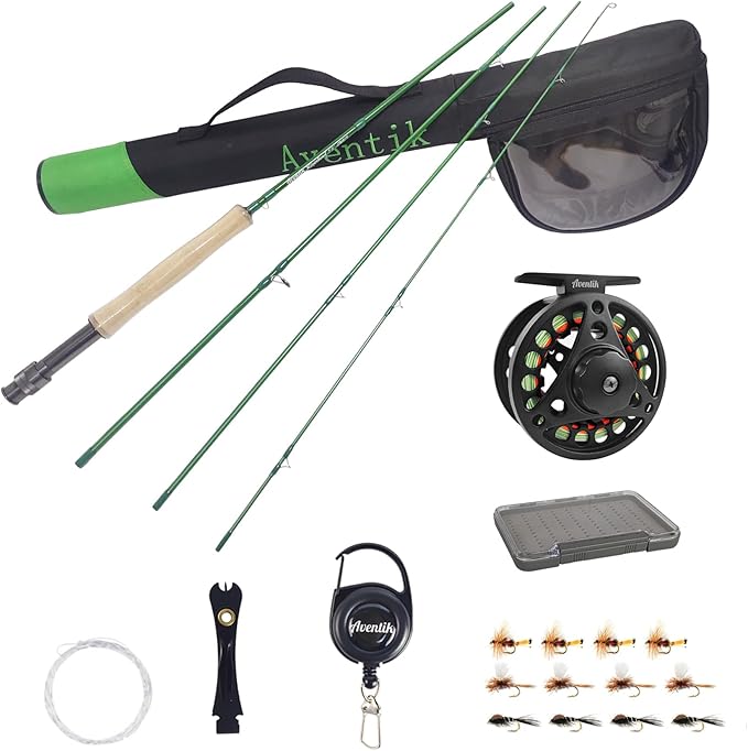 Aventik Riverbend Fly Fishing Rod with Rod Tube | Fast action 6/7/8/9/10ft; Fits 0/1/2/3/5/6/7/8wt; IM8 carbon blank; Machined aluminum reel seat