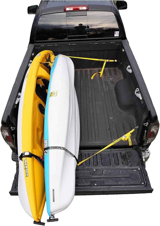 SecureMyCargo - Kayak & Paddleboard Truck Bed Strap – Fast 30‑Second Tie‑Down System for Pickups – Secure SUP, Canoe, or Kayak Without Ratchets or Knots–Dual Nose Strap System for 1 or 2 Watercraft