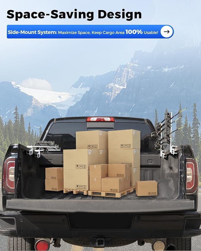 Aluminum Fishing Rod Holder for Truck Bed Holds 4 Fishing Rods, Truck Bed Fishing Rod Holder for Pickup, Gift for Truck Owners, Fishing, Outdoors, Dad, Family