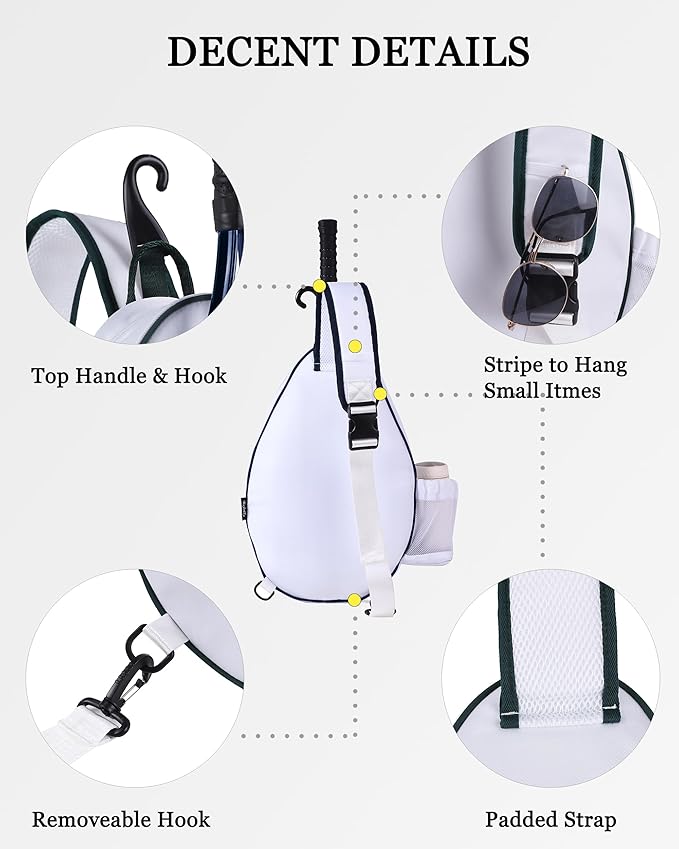 Rejolly Tennis Racket Sling Bag for Women Men Quilted Water Resistant Racquet Cover One Shoulder Crossbody Bag for 2 Tennis Rackets, Pickleball Paddles, Badminton Racquet