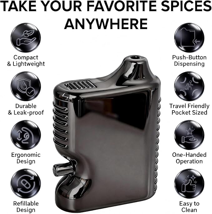 No-Twist One-Button Powder Dispenser, Leak-Proof Plastic Spice Shaker Featuring 3x Faster One-Click Operation, BPA-Free & Lightweight for Travel Set