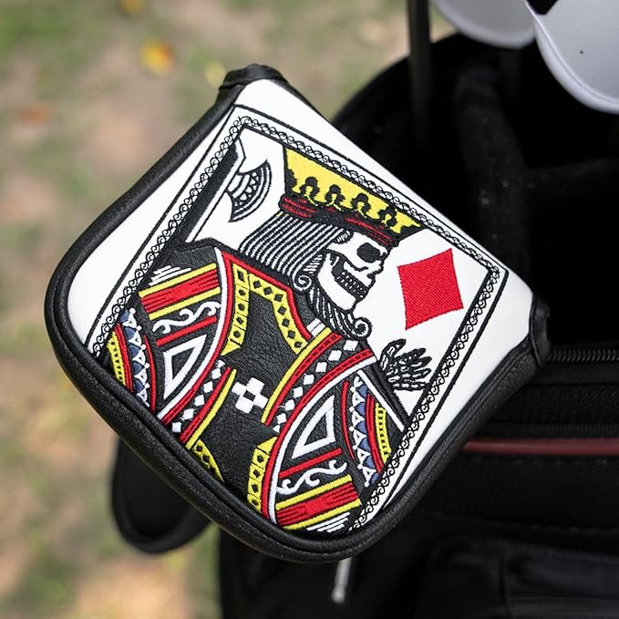 Golf Club Covers Poker Diamond King Driver Cover Fariway Wood Headcover 3 Hybrid Head Covers Blade Putter Cover Mallet Putter Haedcovers with Magnetic Closure for Most Brand
