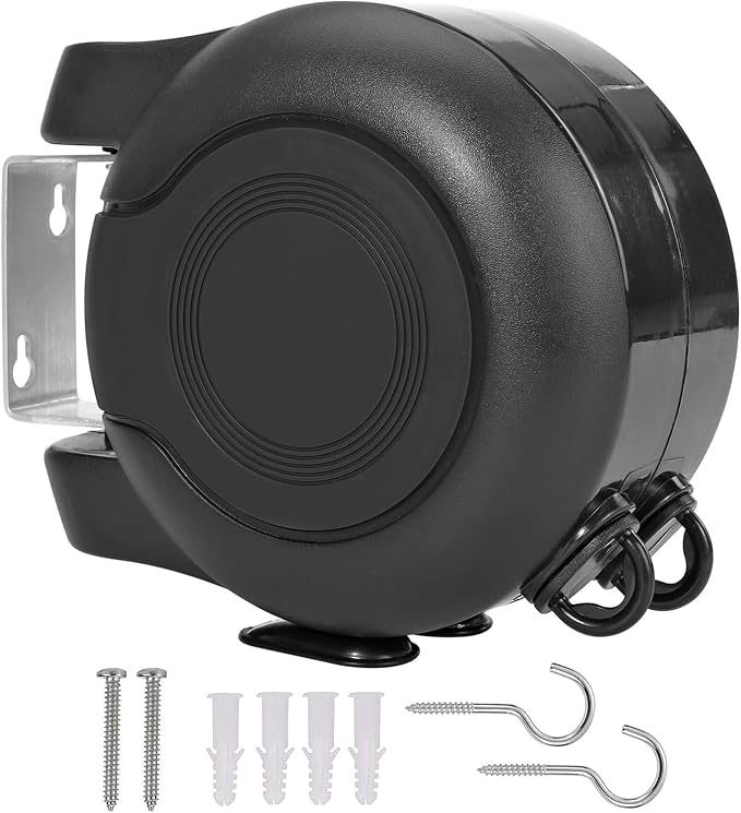 Retractable Double Clothesline – 49 ft x 2 Heavy Duty Clothes Line for Indoor & Outdoor Use, Dual Laundry Line with Easy Installation (Black)
