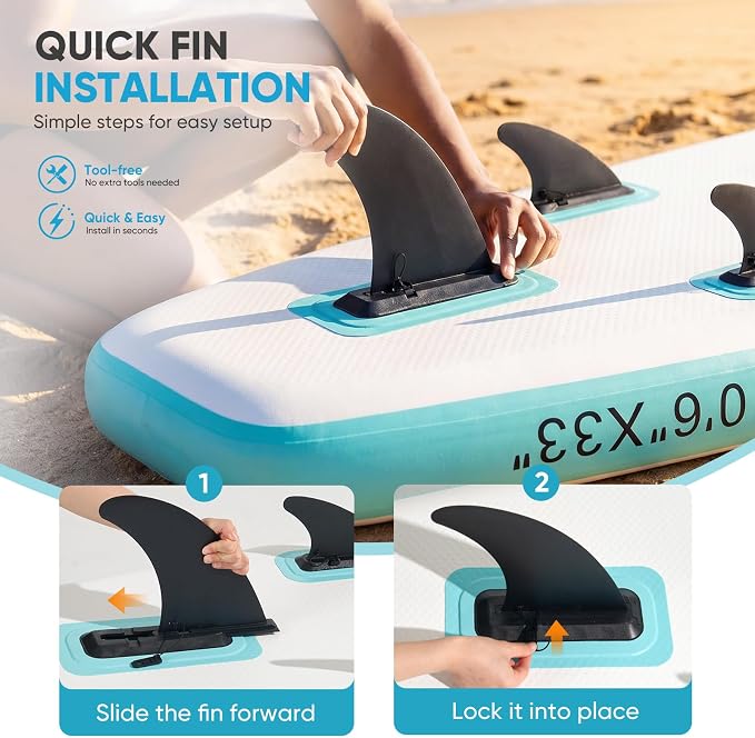 Inflatable Stand Up Paddle Board 10'6" x 33" x 6", 350 LBS Capacity Beginner-Friendly SUP Board with Paddle, Pump, Backpack, Leash, Waterproof Phone Bag and 3 Fins for Lake, Ocean or River Fun