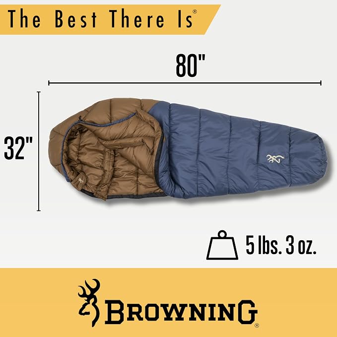 Browning Discover Sleeping Bag – Extreme Cold Weather Mummy Sleeping Bag with TechLoft Silver Insulation, Draft Collar & Durable Shell for Winter Camping, Backpacking & Outdoor Adventure