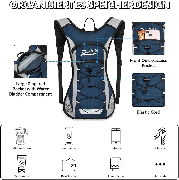 Runlight Lightweight Hydration Backpack,Running Vest for Women Men with 1.5L Water Bladder, Hydro Water Daypack for Running,Hiking,Cycling,Climbing,Biking
