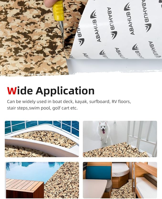 Abahub EVA Foam Boat Flooring Brushed Pattern Marine Decking Sheet with Self-Adhesive Carpet for Motorboat Kayak Surfboard SUP 96''x16''/47''