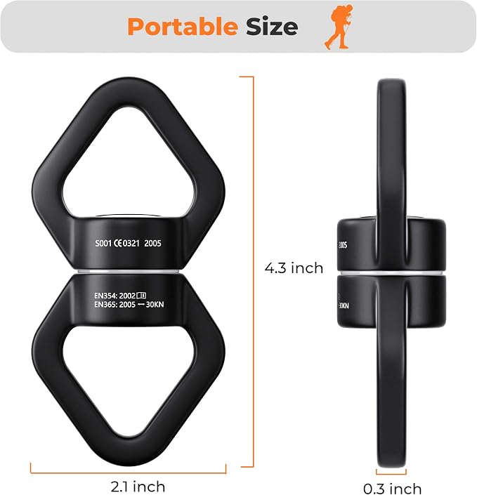 Swing Swivel, YARKOR Safety Rotational Device Hanging Accessory, 30KN 360° Rotational Device for Web Tree Swing, Rock Climbing, Hanging Hammock, Aerial Dance